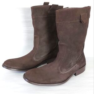 Le Chateau Men Suede Leather Boots Size 10 Brown Slouchy Distressed Moto Pull-on